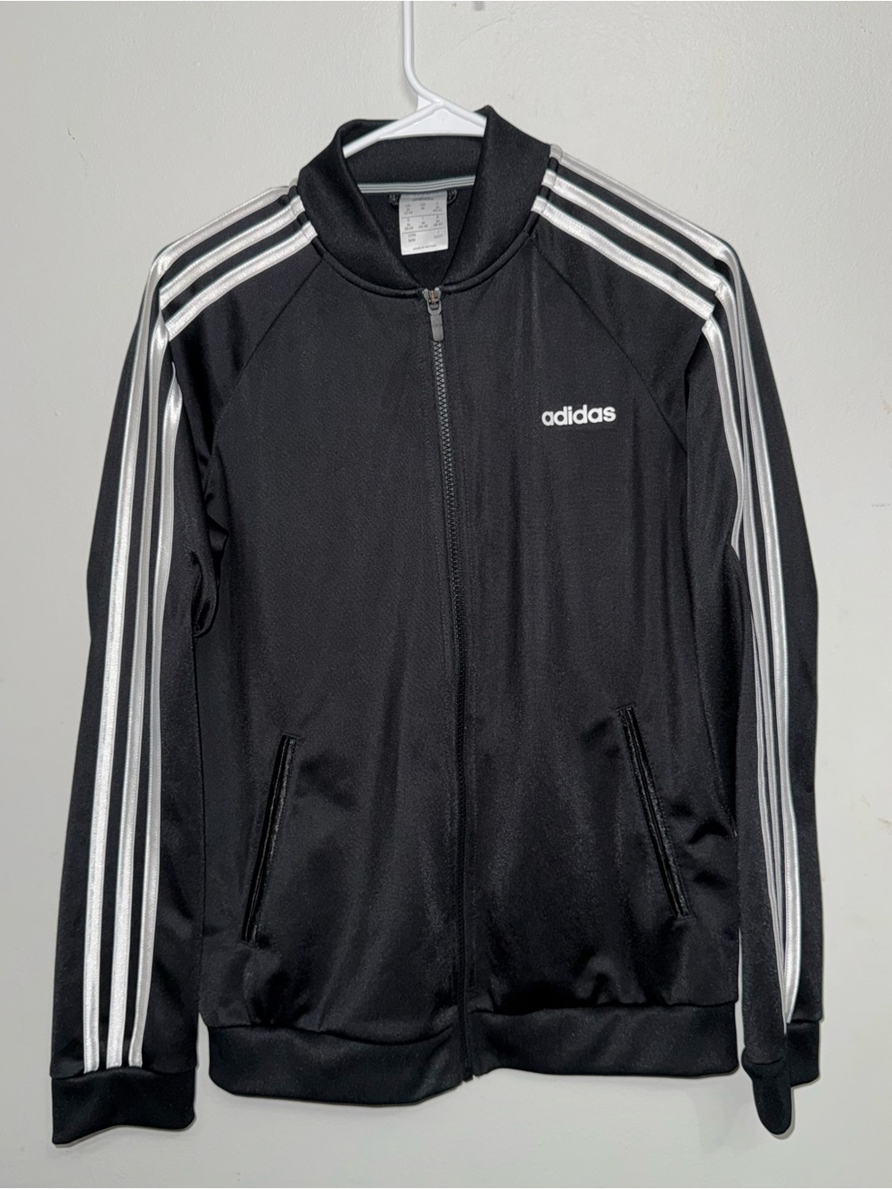 adidas Black Track Jacket with White Shoulder Stripes